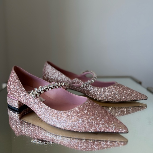New Jimmy Choo Bing Glitter Crystal-Strap Ballerina Pumps 38.5 $1,095 - Picture 8 of 9